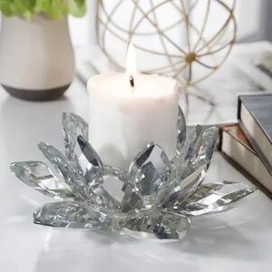 Crystal Lotus Candle Holder Silver Crystal with Cream LED Candle